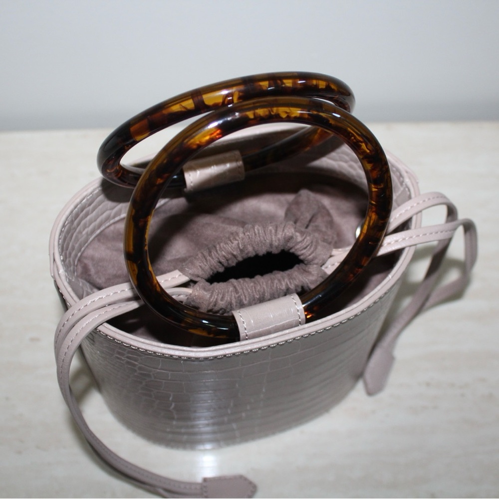 Elizabeth and James Taupe Ring Handle Croco Crossbody Bag - Picture 8 of 14